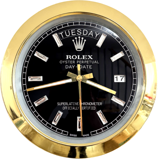 DAY DATE – GOLD – BLACK EDITION 35 CM DELUXE METAL WALL CLOCK