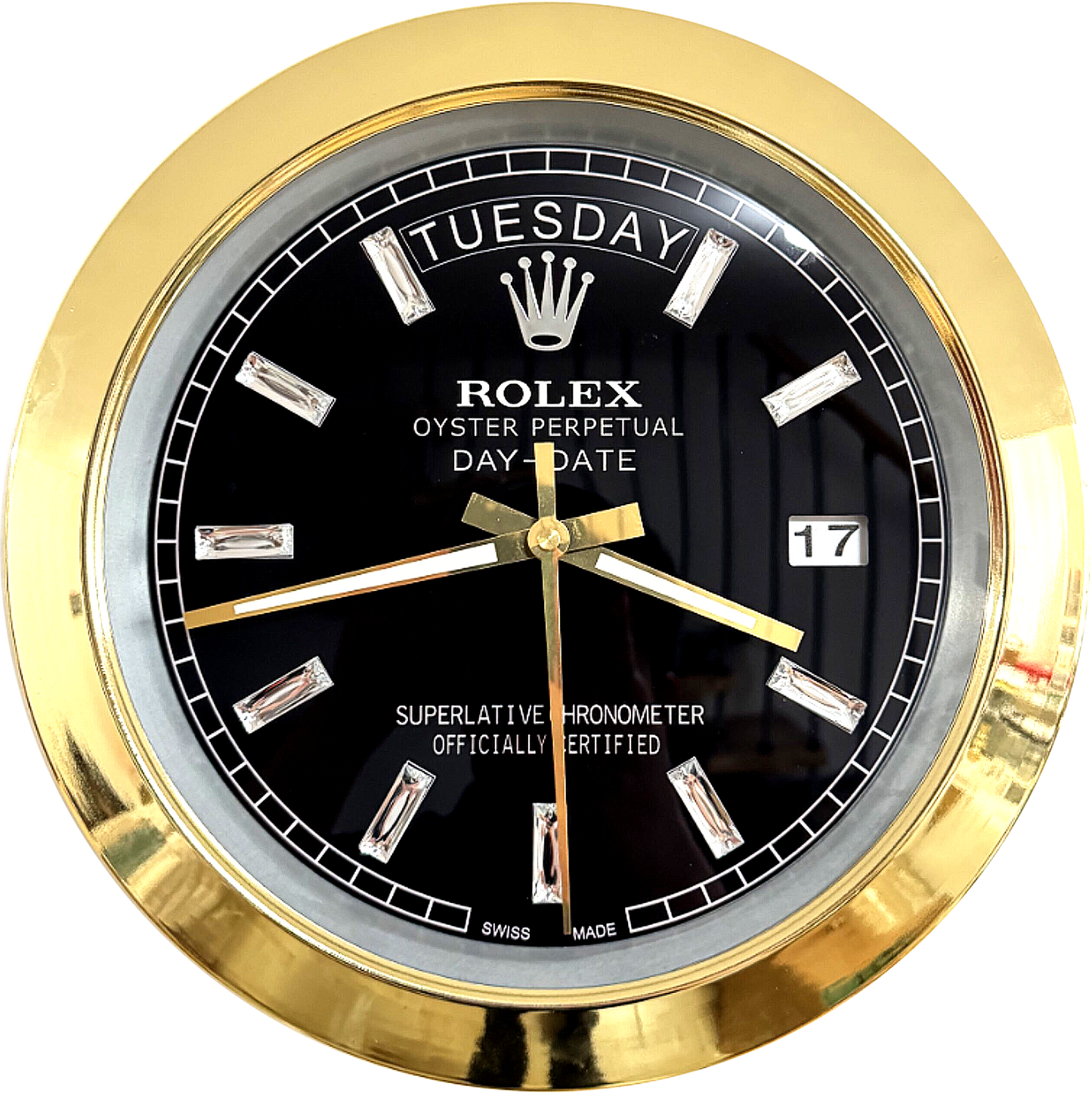 DAY DATE – GOLD – BLACK EDITION 35 CM DELUXE METAL WALL CLOCK
