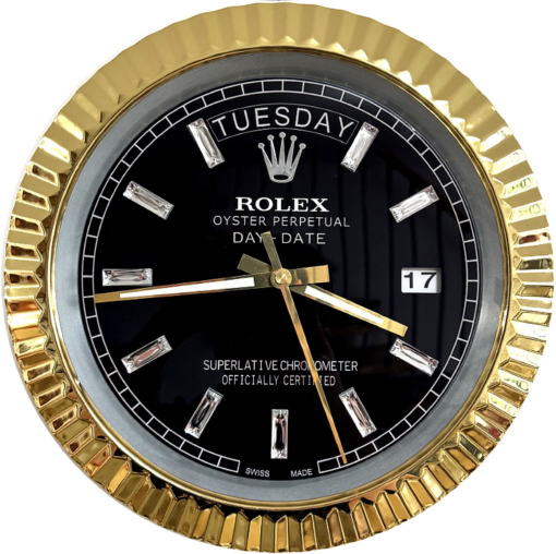 DAY DATE – ROSE GOLD – BLACK EDITION 35 CM DELUXE METAL WALL CLOCK