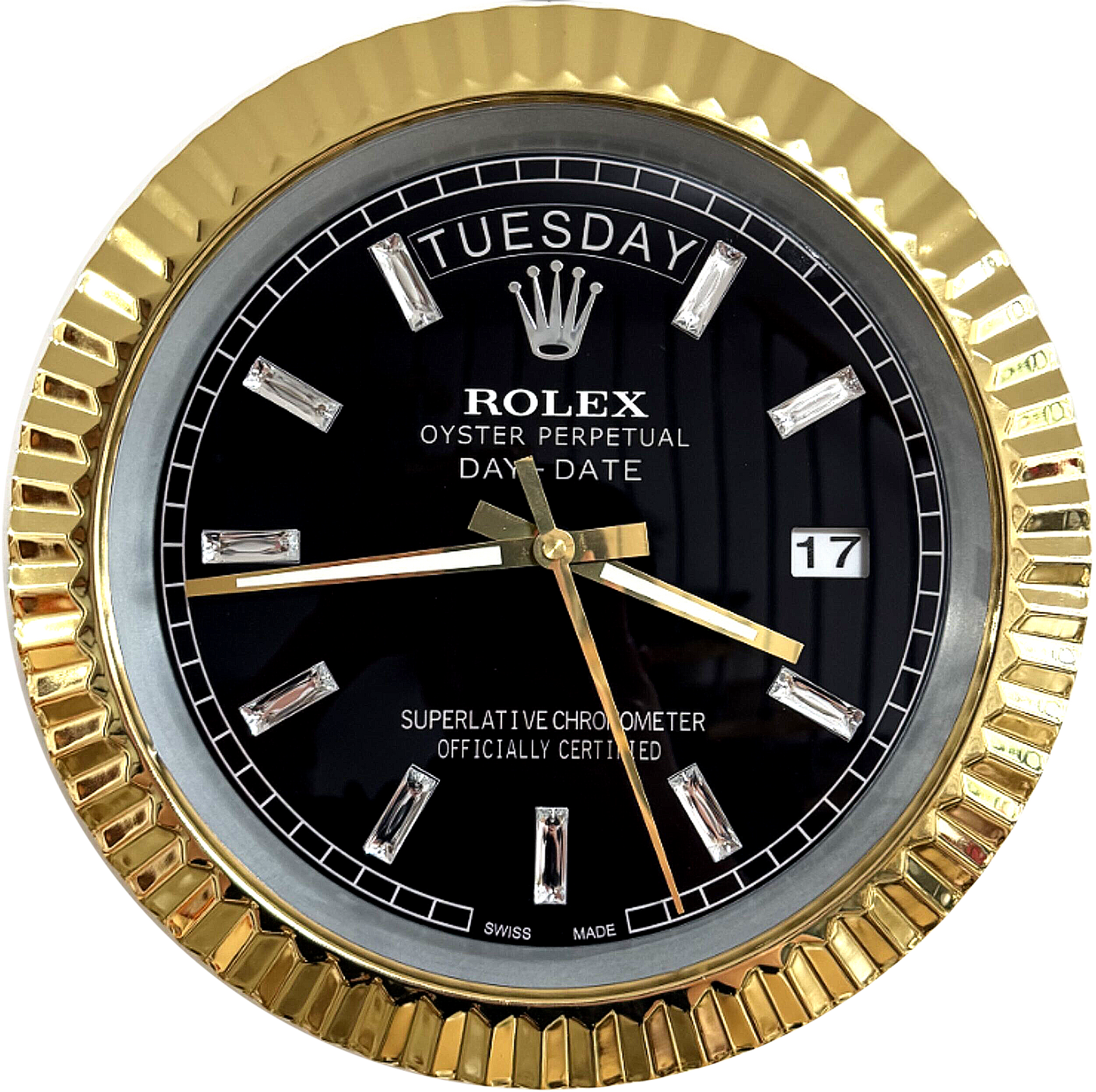 DAY DATE – ROSE GOLD – BLACK EDITION 35 CM DELUXE METAL WALL CLOCK
