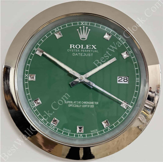 DATEJUST – CHROME – GREEN 3 DELUXE METAL WALL CLOCK, 35 CM