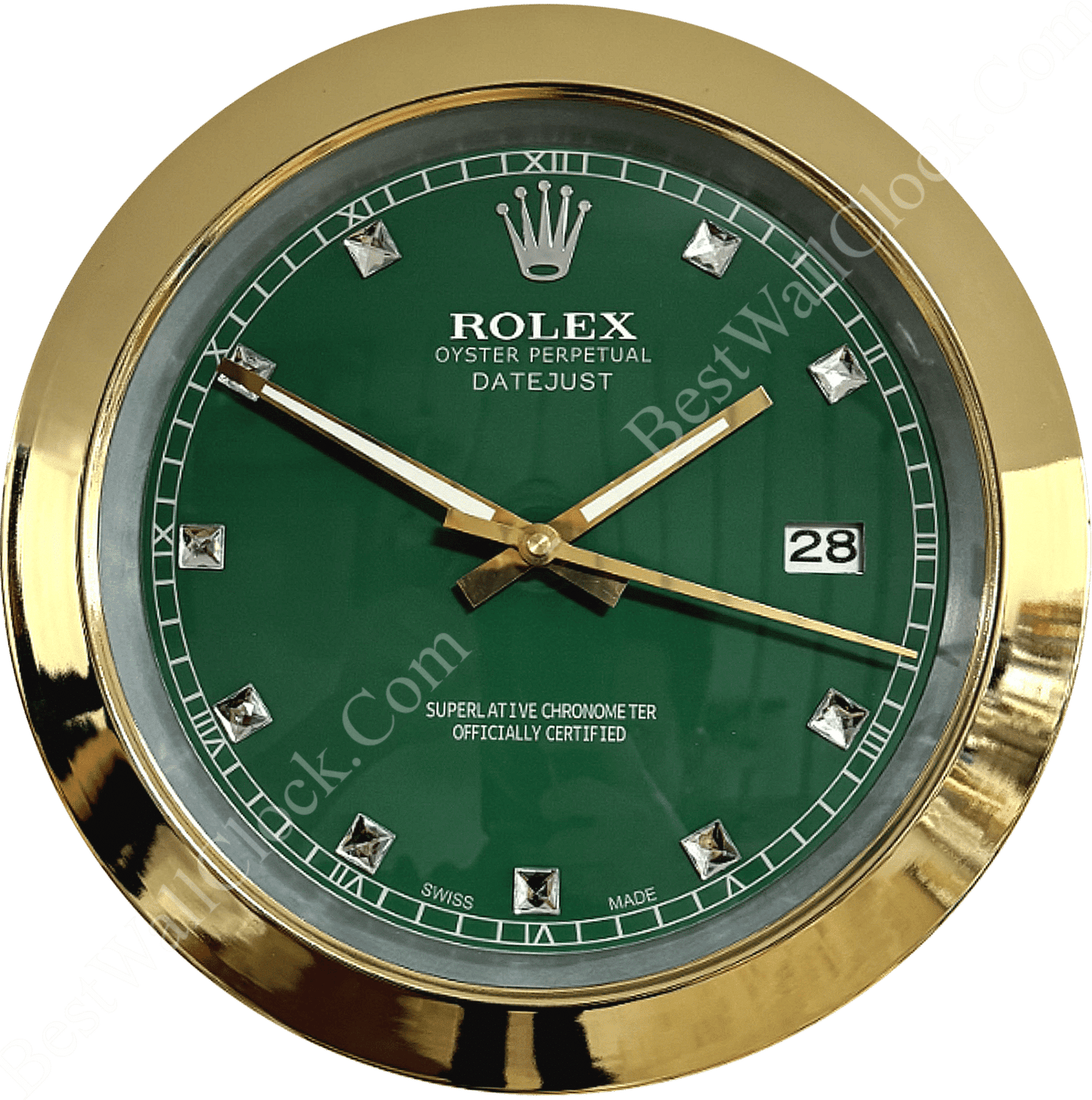 DATEJUST – CHROME – GREEN 5 EDITION DELUXE METAL WALL CLOCK, 35 CM