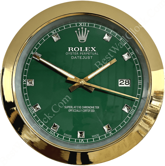 DATEJUST – CHROME – GREEN 5 EDITION DELUXE METAL WALL CLOCK, 35 CM