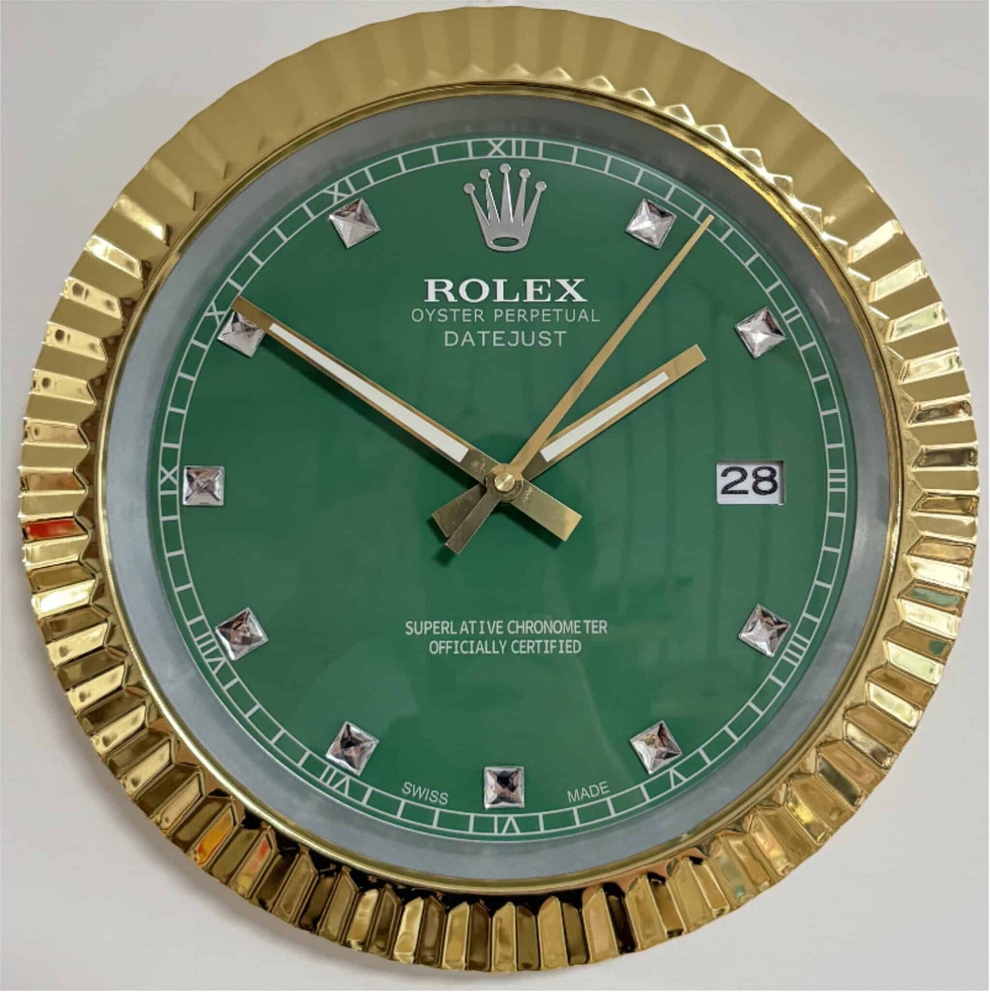 DATEJUST – GOLD CHROME – GREEN 7 DELUXE METAL WALL CLOCK 35 CM