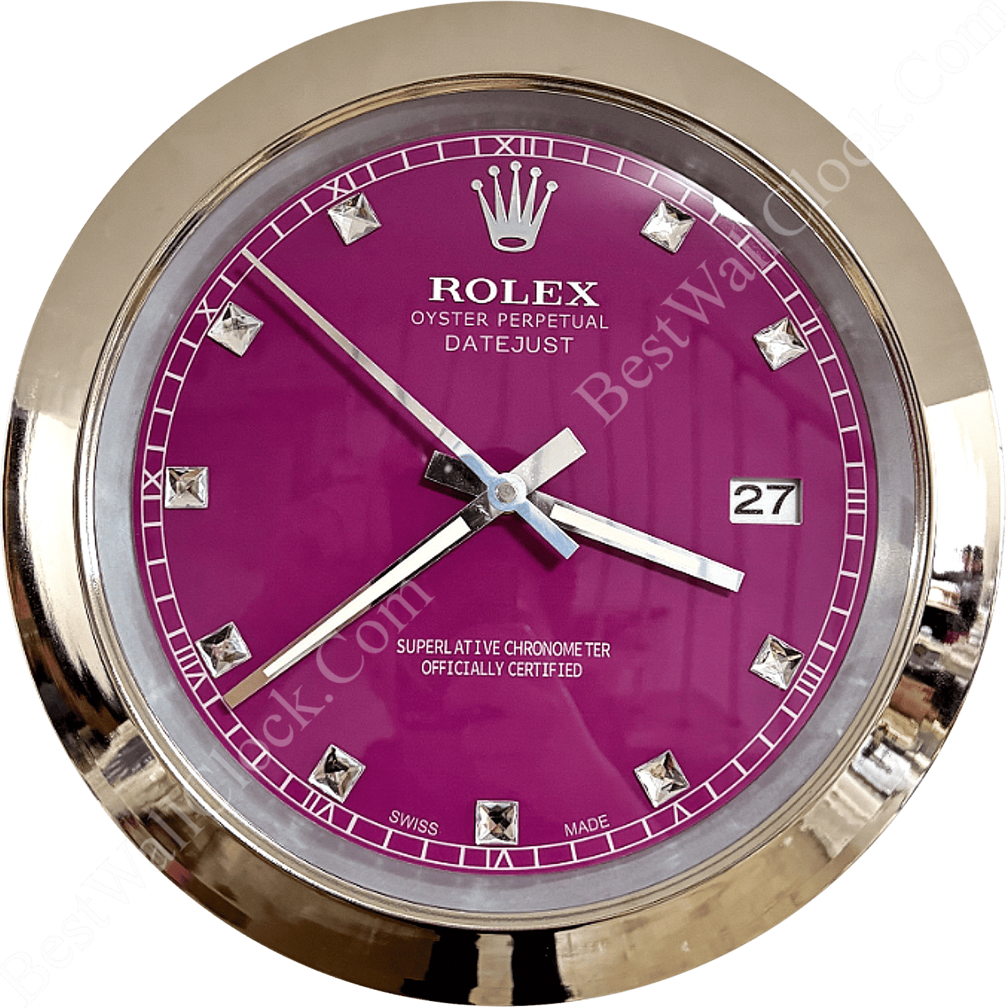 DATEJUST – CHROME – PURPLE 1 DELUXE METAL WALL CLOCK 35 CM