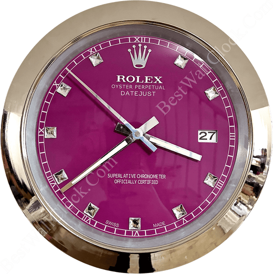 DATEJUST – CHROME – PURPLE 1 DELUXE METAL WALL CLOCK 35 CM