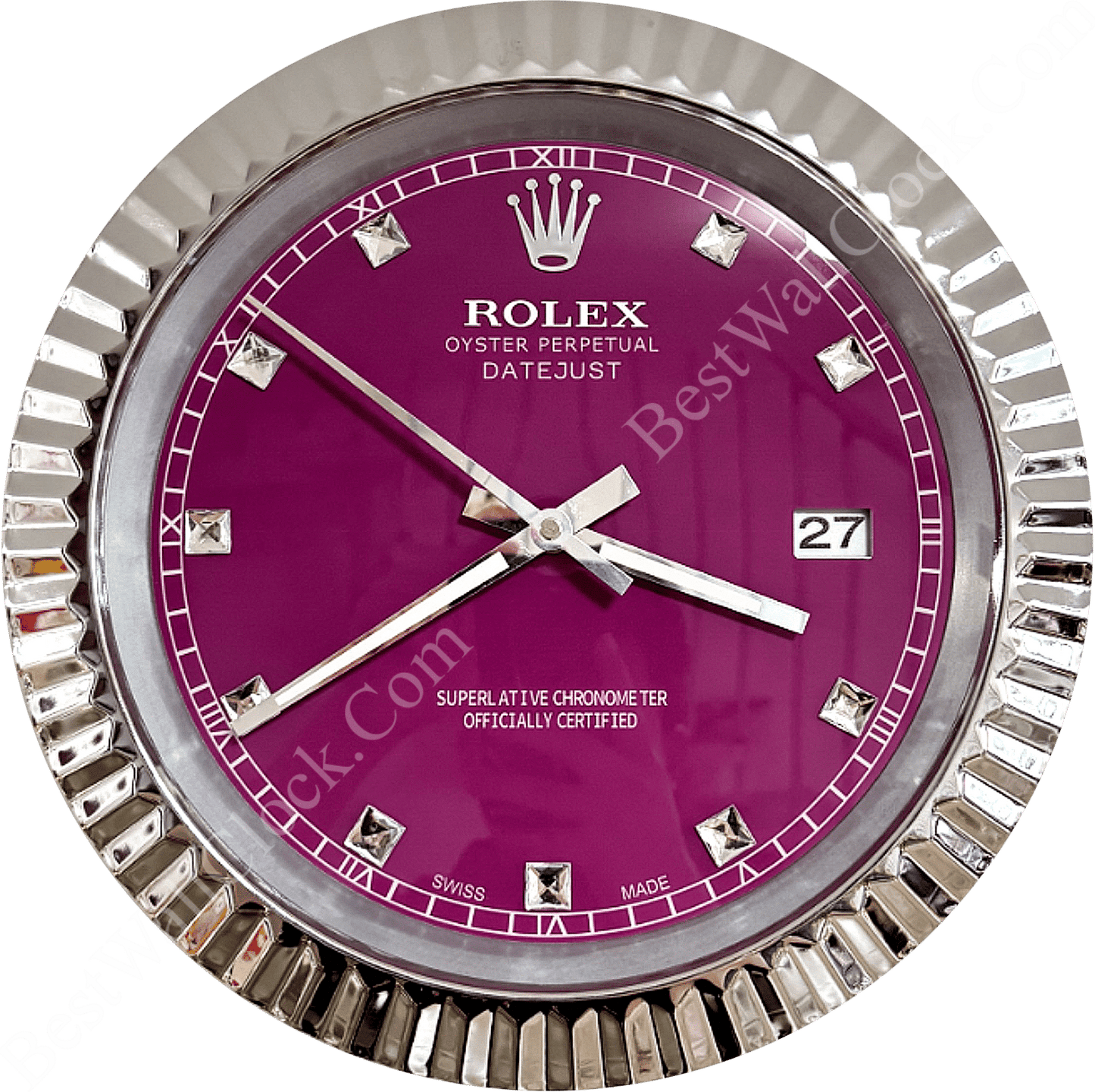 DATEJUST – CHROME – PURPLE 3 DELUXE METAL WALL CLOCK 35 CM