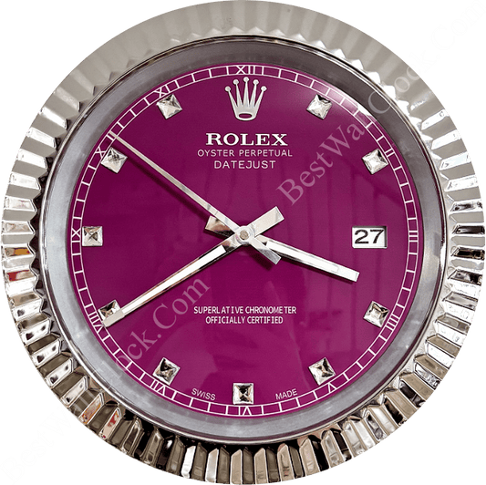 DATEJUST – CHROME – PURPLE 3 DELUXE METAL WALL CLOCK 35 CM