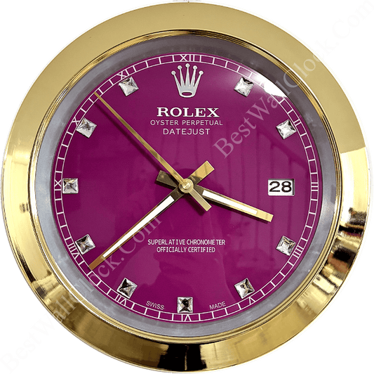 DATEJUST – GOLD CHROME – PURPLE 3 DELUXE METAL WALL CLOCK 35 CM