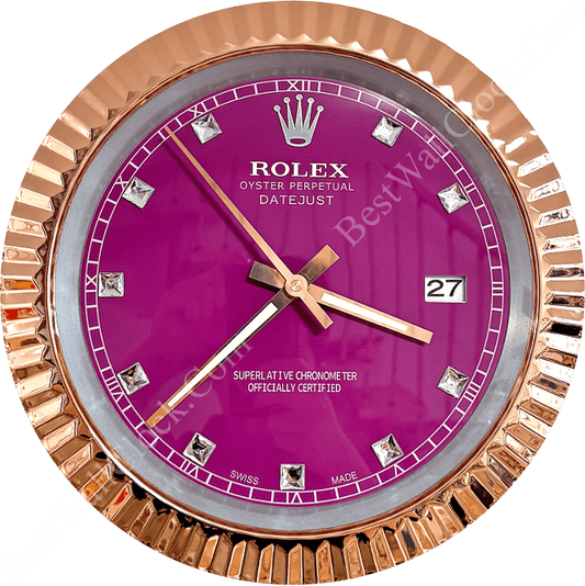 DATEJUST – ROSE GOLD CHROME – PURPLE 5 DELUXE METAL WALL CLOCK