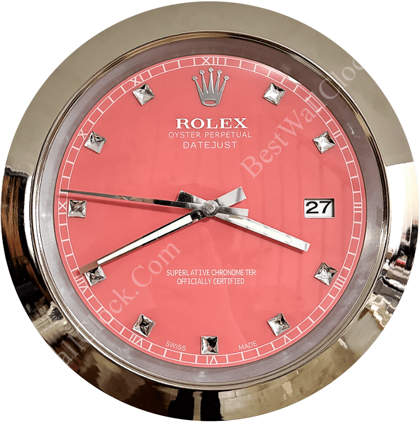 DATEJUST – CHROME – ROSE 6 DELUXE METAL WALL CLOCK, 35 CM