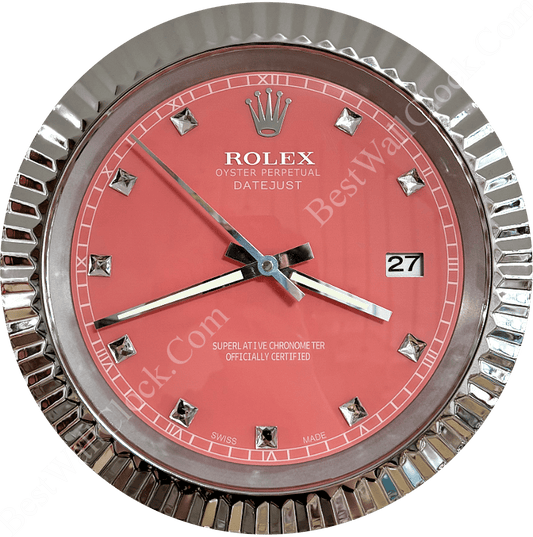 DATEJUST – CHROME – ROSE 7 DELUXE METAL WALL CLOCK 35 CM