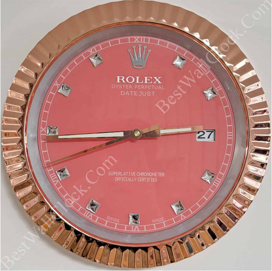 DATEJUST – ROSE GOLD CHROME – PINK EDITION 35 CM DELUXE METAL WALL CLOCK