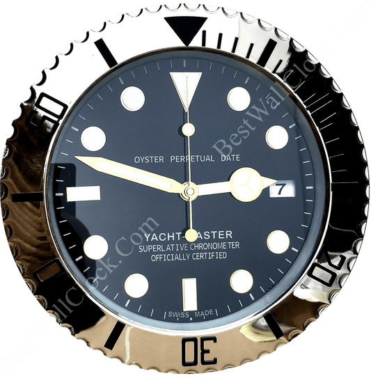 YATCH MASTER – SILVER – BLACK EDITION 35 CM DELUXE METAL WALL CLOCK