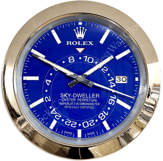 SK THERE! I'M HAPPY TO HELP WITH THAT. HERE'S THE REWRITTEN PRODUCT TITLE BASED ON THE DESCRIPTION, KEEPING ONLY THE BRAND NAME, MODEL NUMBER, AND PRODUCT TYPE IN CONCISE AND CLEAR LANGUAGE:

SKY DWELLER – SILVER – BLUE DELUXE METAL WALL CLOCK