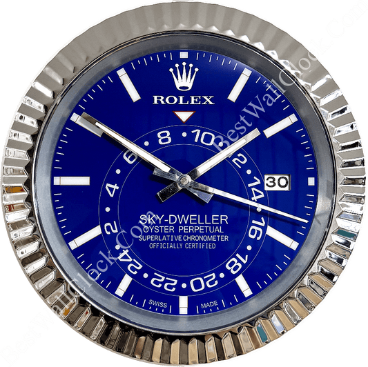SKY DWELLER – ROSE SILVER – BLUE EDITION 35 CM DELUXE METAL WALL CLOCK