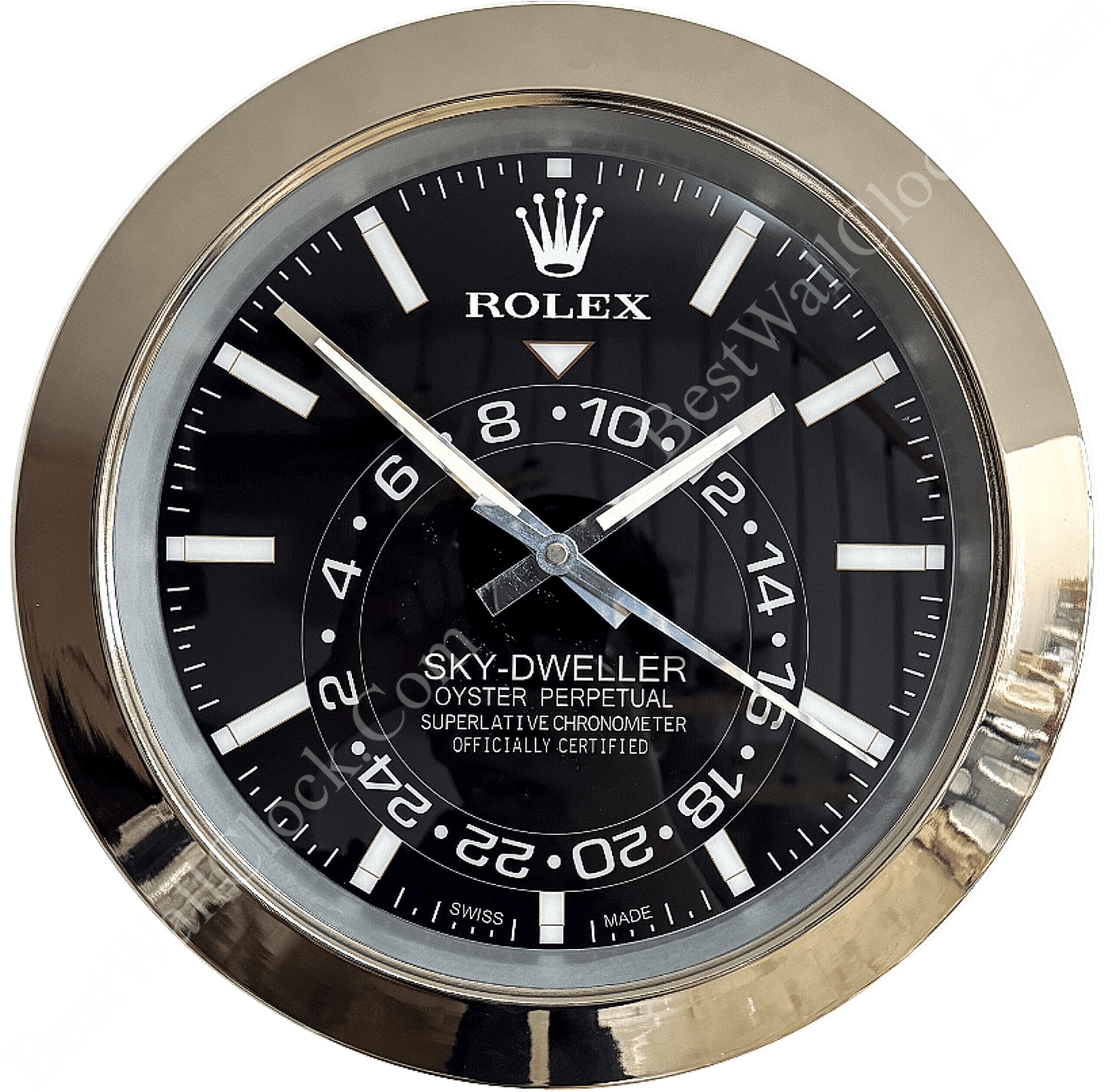 SKY DWELLER – SILVER – BLACK – 2 DELUXE METAL WALL CLOCK 35 CM