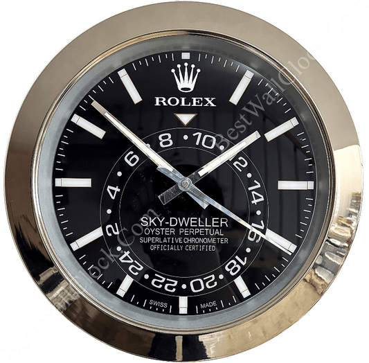 SKY DWELLER – SILVER – BLACK – 2 DELUXE METAL WALL CLOCK 35 CM
