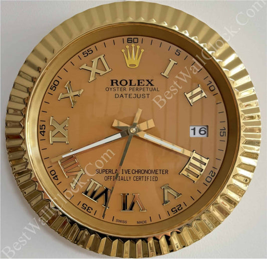 DATEJUST – ROSE GOLD – YELLOW EDITION 35 CM DELUXE METAL WALL CLOCK