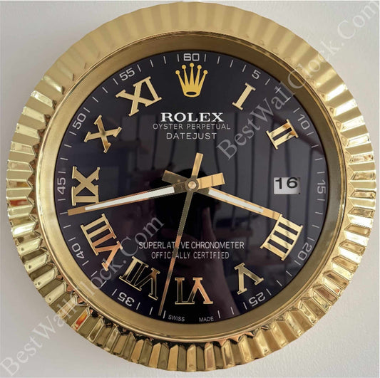 DATEJUST – ROSE GOLD – BLACK EDITION 35 CM DELUXE METAL WALL CLOCK