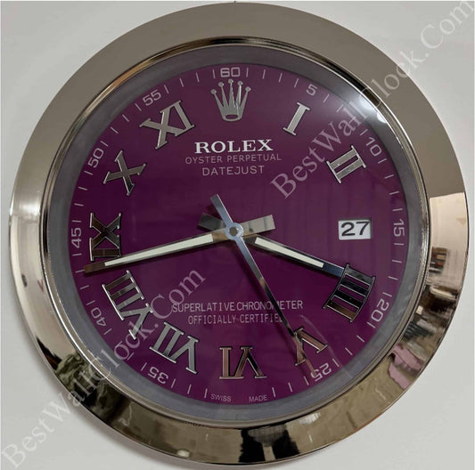DATEJUST – SILVER – PURPLE EDITION 35 CM DELUXE METAL WALL CLOCK
