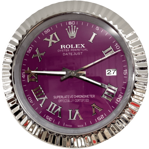 DATEJUST – ROSE SILVER – PURPLE EDITION 35 CM DELUXE METAL WALL CLOCK