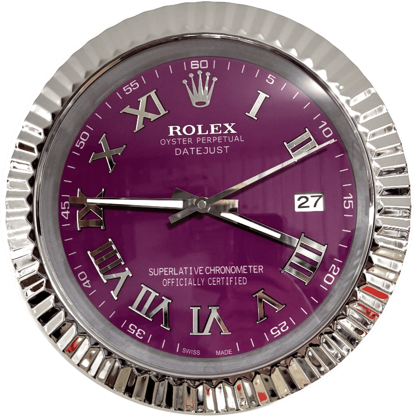 DATEJUST – ROSE SILVER – PURPLE EDITION 35 CM DELUXE METAL WALL CLOCK