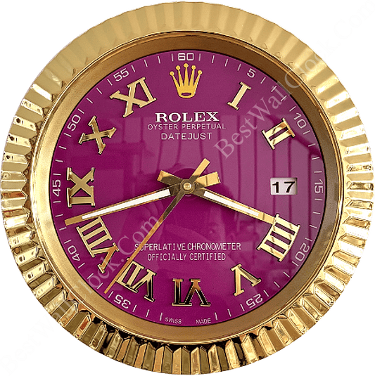 DATEJUST – ROSE GOLD – PURPLE EDITION 35 CM DELUXE METAL WALL CLOCK