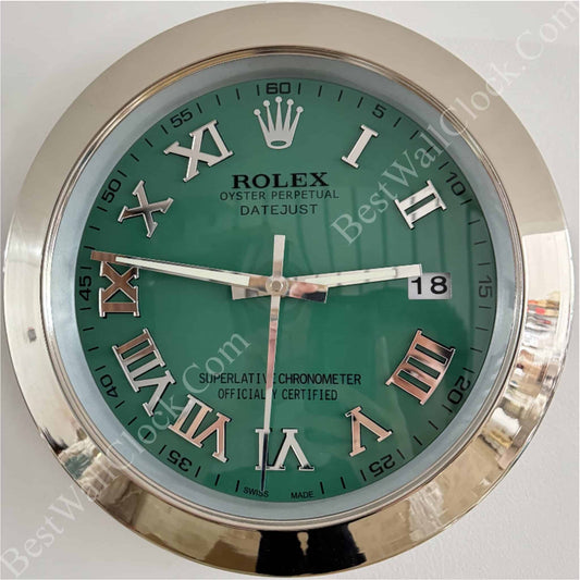 DATEJUST – SILVER – GREEN DELUXE METAL WALL CLOCK 35 CM