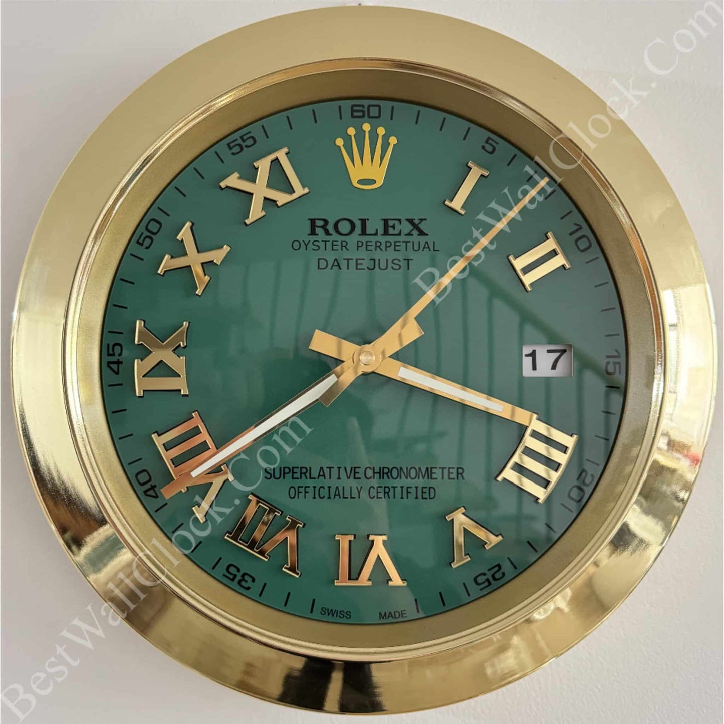 DATEJUST – GOLD – GREEN EDITION 35 CM DELUXE METAL WALL CLOCK