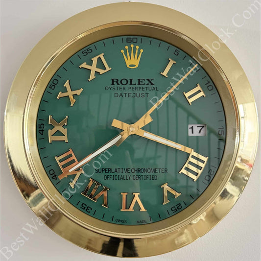 DATEJUST – GOLD – GREEN EDITION 35 CM DELUXE METAL WALL CLOCK