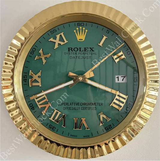 DATEJUST – ROSE GOLD – GREEN EDITION 35 CM DELUXE METAL WALL CLOCK