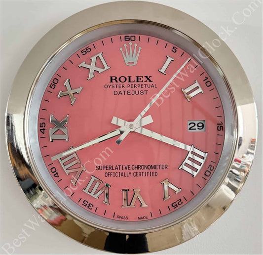 DATEJUST – SILVER – PINK EDITION 35 CM DELUXE METAL WALL CLOCK