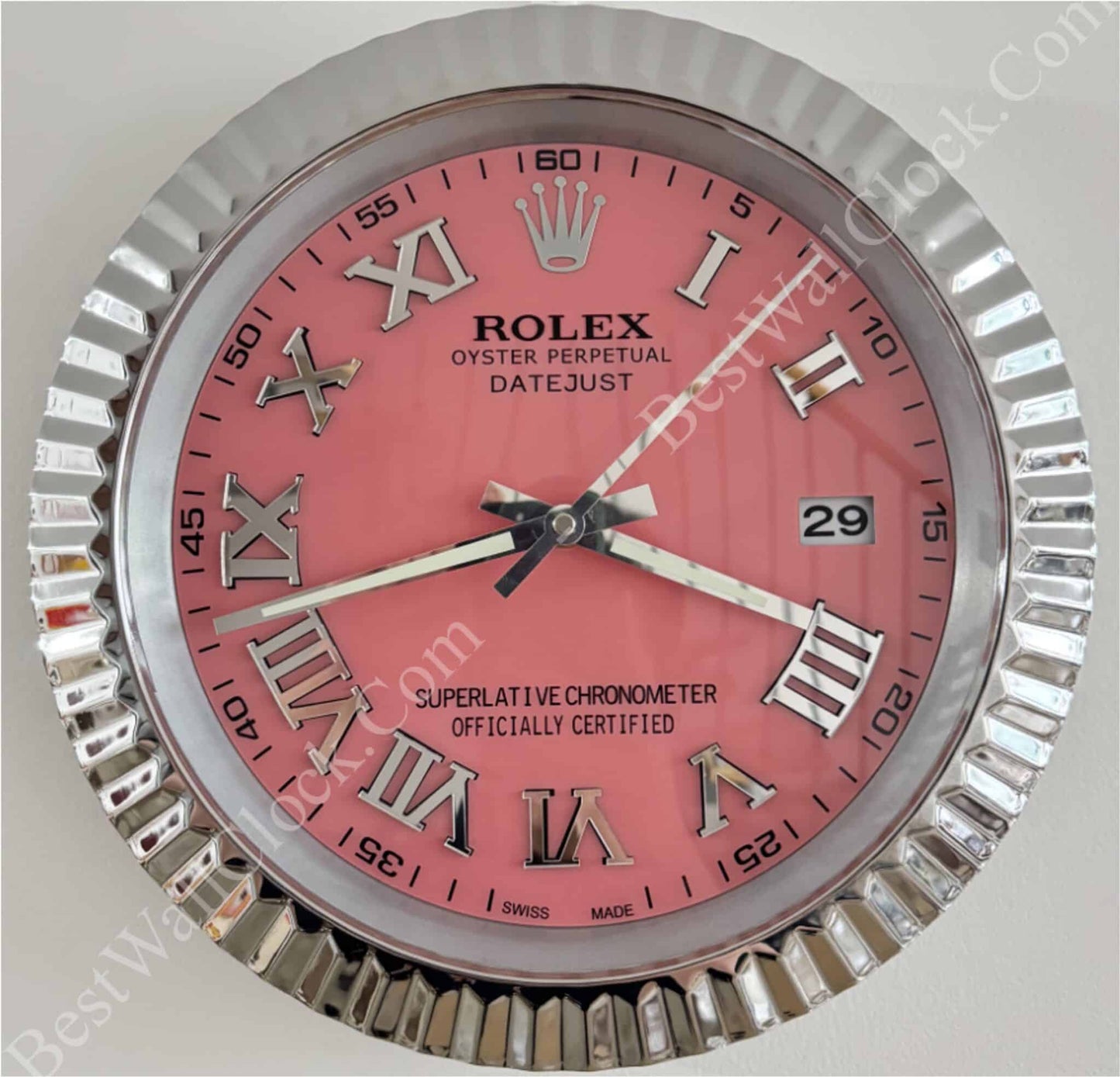 DATEJUST – ROSE SILVER – PINK EDITION 35 CM DELUXE METAL WALL CLOCK