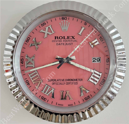DATEJUST – ROSE SILVER – PINK EDITION 35 CM DELUXE METAL WALL CLOCK
