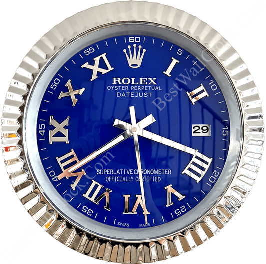 DATEJUST – ROSE SILVER – BLUE EDITION 35 CM DELUXE METAL WALL CLOCK