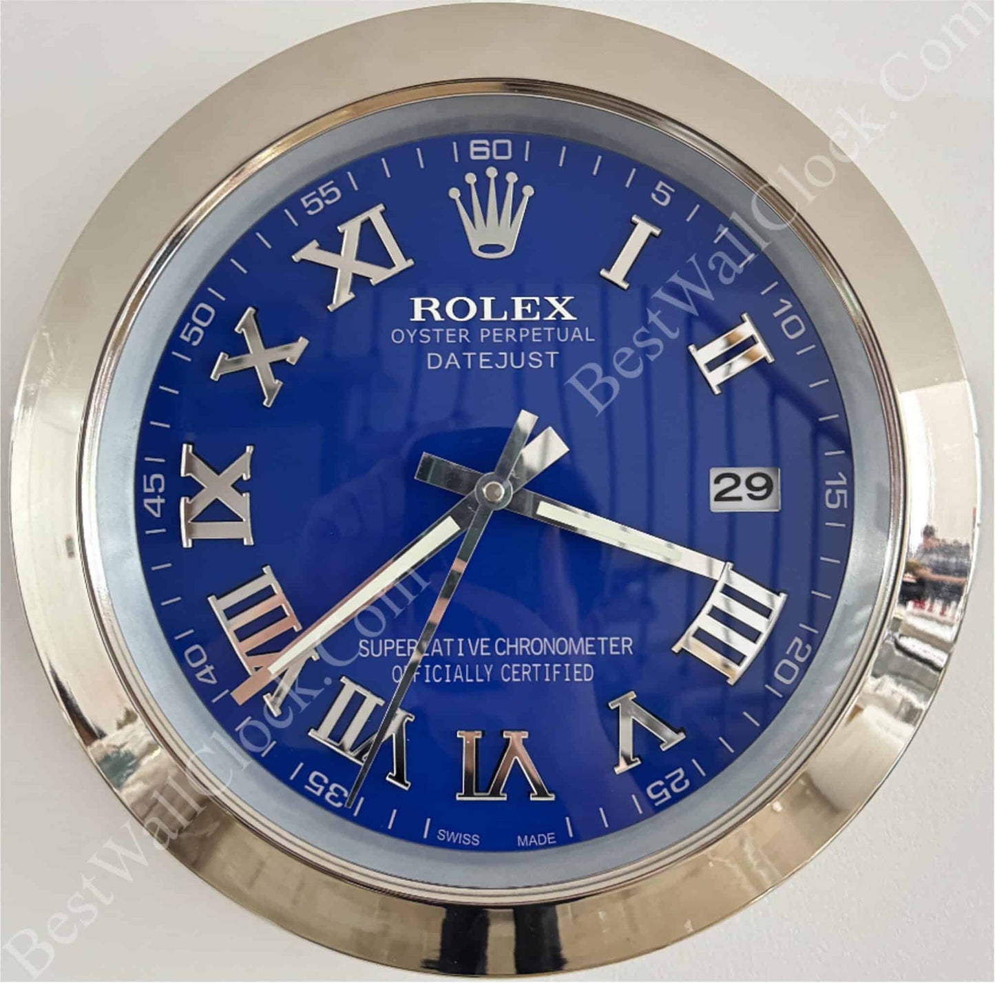 DATEJUST – SILVER – BLUE EDITION 35 CM DELUXE METAL WALL CLOCK