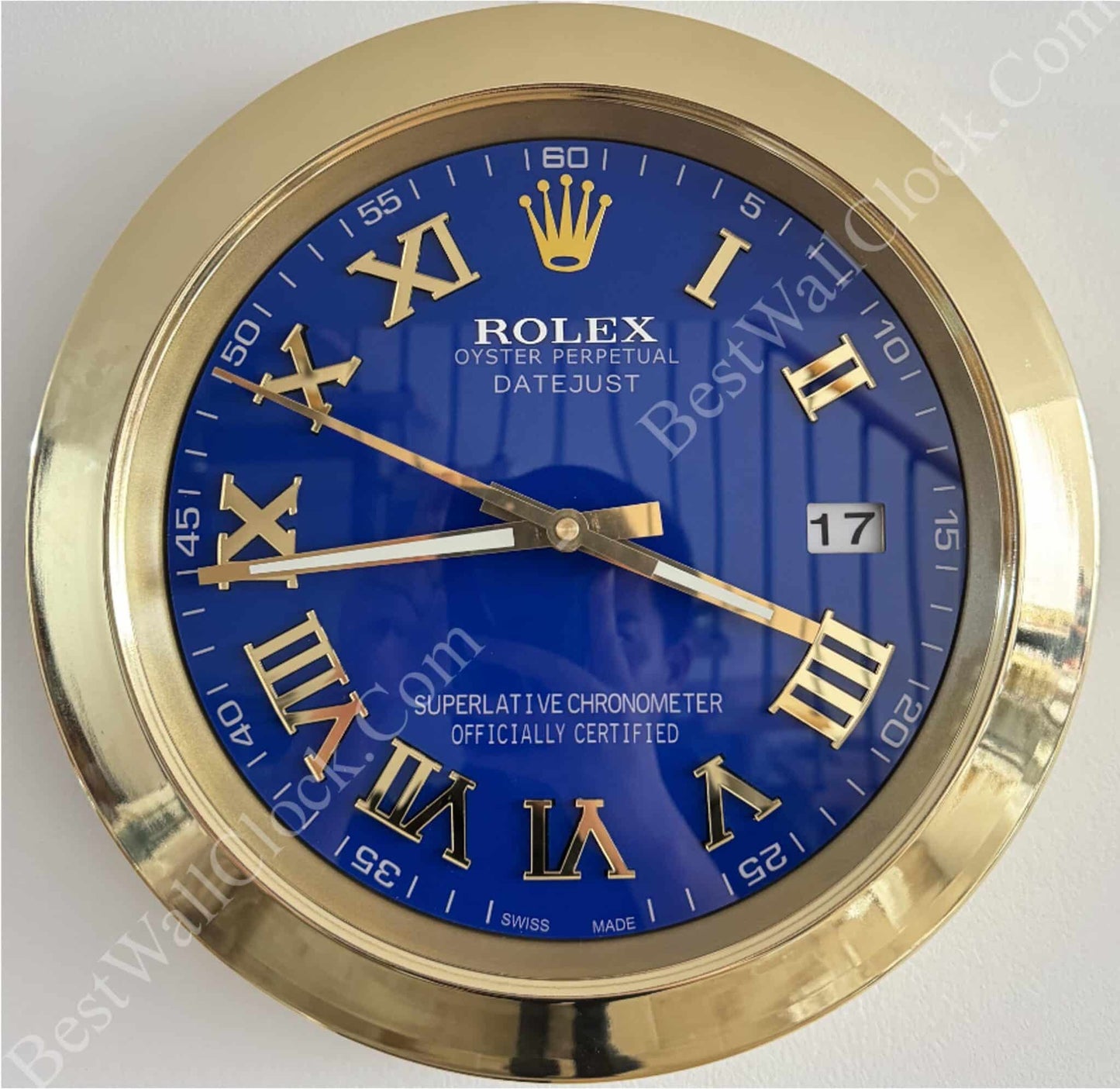 DATEJUST – GOLD – BLUE EDITION 35 CM DELUXE METAL WALL CLOCK
