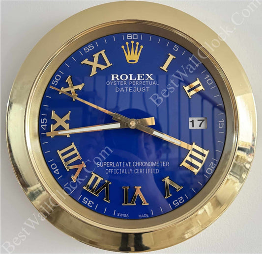 DATEJUST – GOLD – BLUE EDITION 35 CM DELUXE METAL WALL CLOCK
