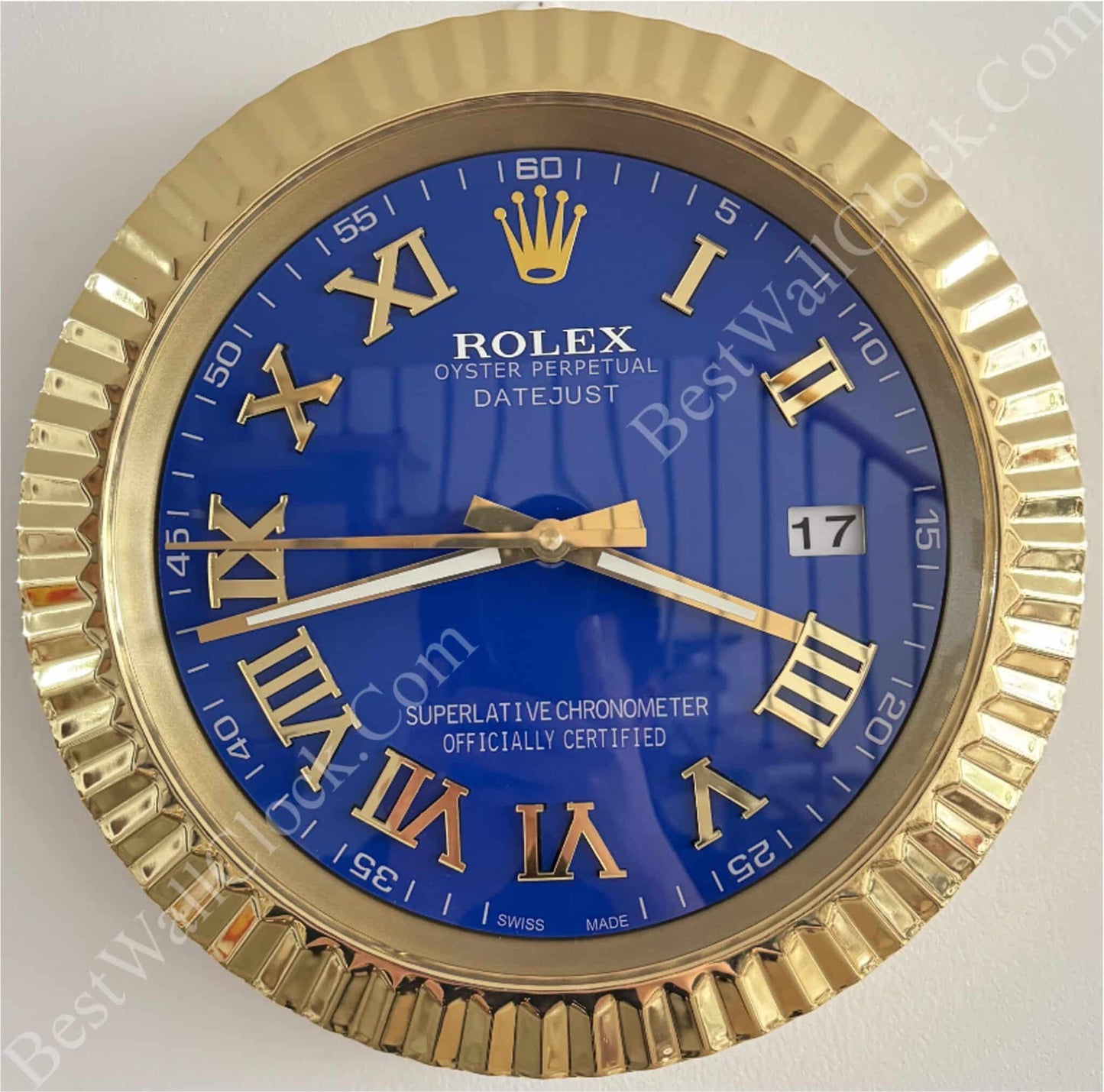 DATEJUST – ROSE GOLD – BLUE DELUXE METAL WALL CLOCK 35 CM