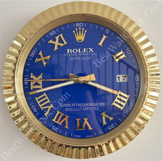 DATEJUST – ROSE GOLD – BLUE DELUXE METAL WALL CLOCK 35 CM