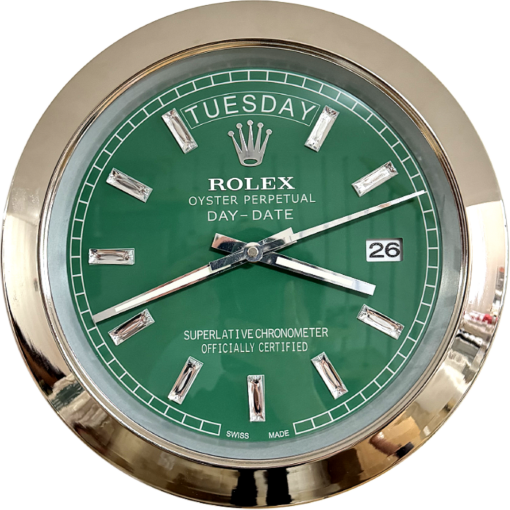 DAY DATE – SILVER – GREEN EDITION 35 CM DELUXE METAL WALL CLOCK