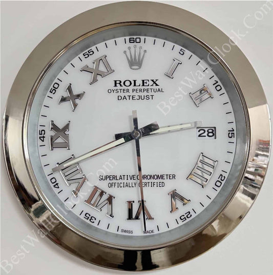 DATEJUST – SILVER – WHITE EDITION 35 CM DELUXE METAL WALL CLOCK
