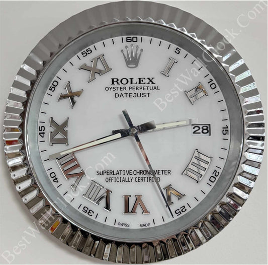 DATEJUST – ROSE SILVER – WHITE EDITION 35 CM DELUXE METAL WALL CLOCK