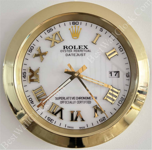 DATEJUST – GOLD – WHITE EDITION 35 CM DELUXE METAL WALL CLOCK
