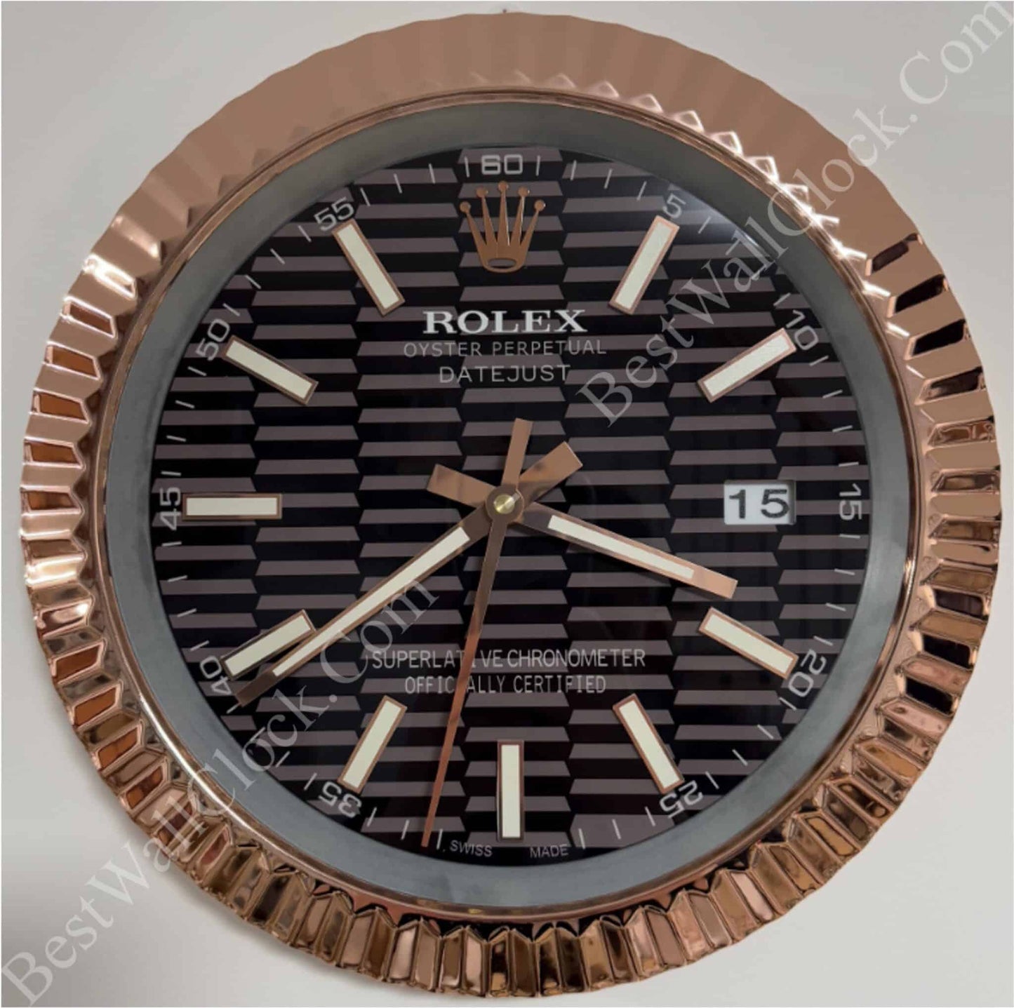 DATEJUST – ROSE GOLD CHROME – BLACK 35 CM DELUXE METAL WALL CLOCK
