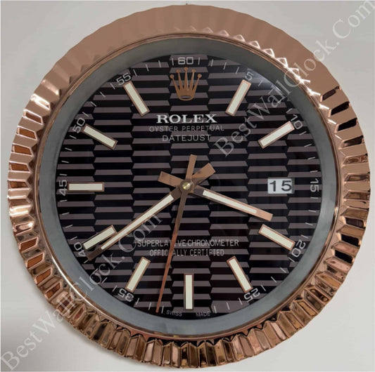DATEJUST – ROSE GOLD CHROME – BLACK 35 CM DELUXE METAL WALL CLOCK