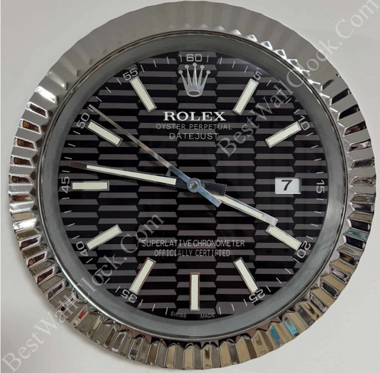 DATEJUST – ROSE SILVER – BLACK – 2 EDITION 35 CM DELUXE METAL WALL CLOCK