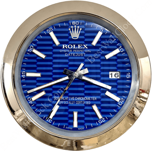 DATEJUST – SILVER – BLUE – 3 DELUXE METAL WALL CLOCK 35 CM