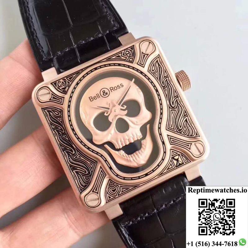 Bell & Ross Br 01 Skull Bronze Rose Gold And Black Dial-Rep Time Watches